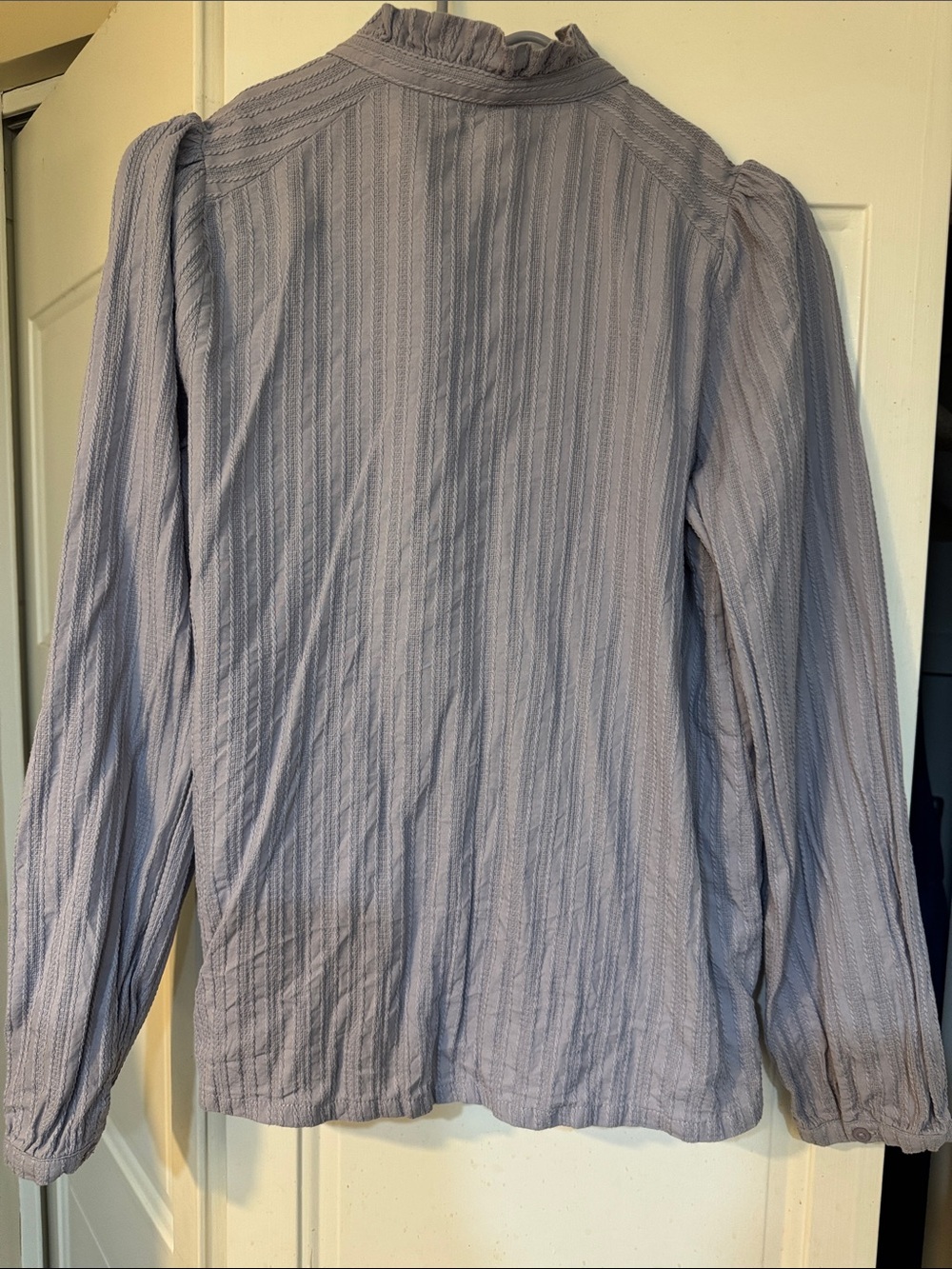 LOFT Lavender Ruffle Collar Button-Down Blouse - Picture 3 of 3